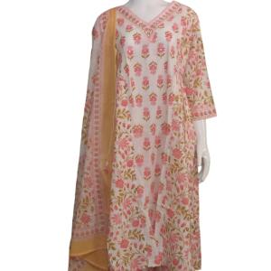 Printed Cotton Kurta Set with mulmul dupata Style ID